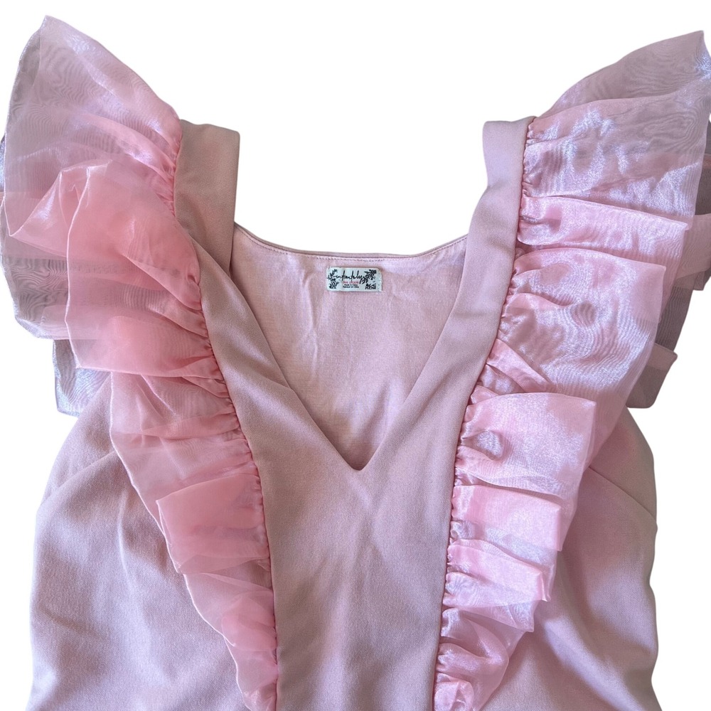 Intimately Free People Ruffle Bodysuit Top Pink Sleeveless V Neck Party Size Lg